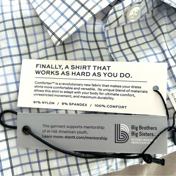 Stantt NEW Performance Tech Stretch Shirt Blue Black Tattersall Size 17.5 34/35 - Picture 13 of 13